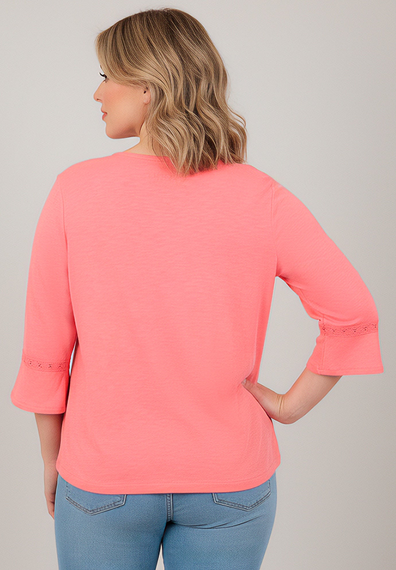 Crochet Trim Ruffle Sleeve Top image number 1