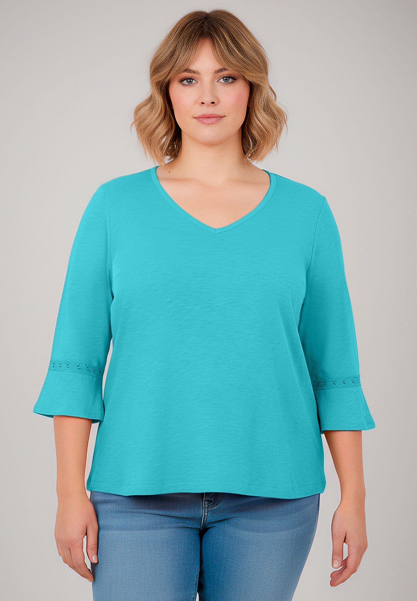 Crochet Trim Ruffle Sleeve Top image number 0