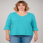 Crochet Trim Ruffle Sleeve Top image number null