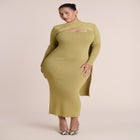 Wrap Scarf-Detail Sweater Midi Dress image number 1