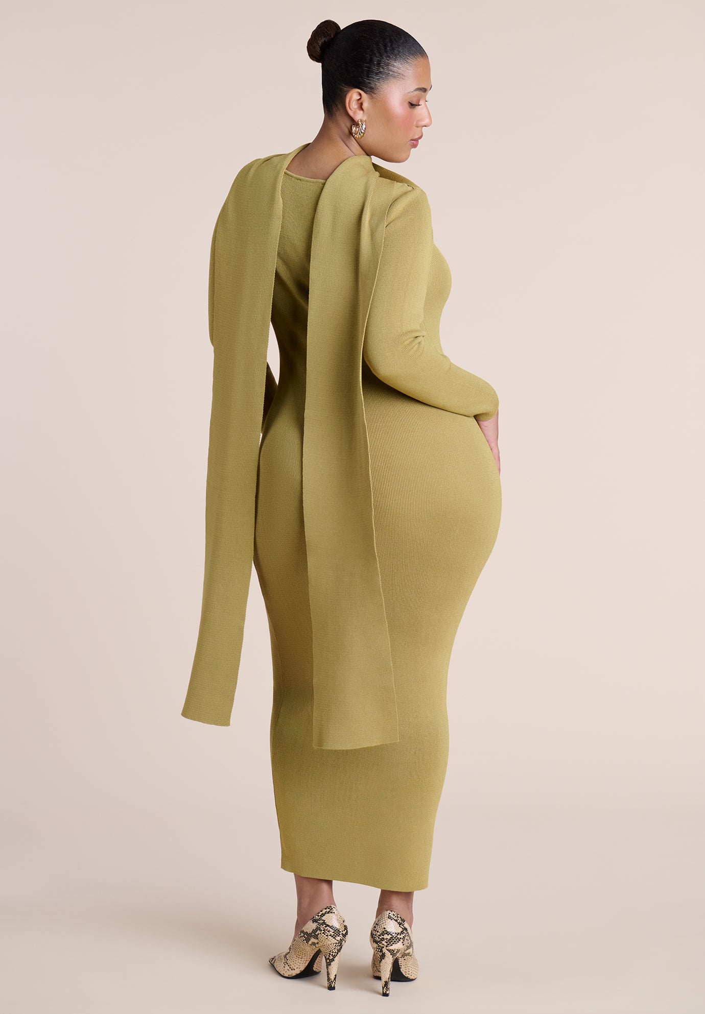 Wrap Scarf-Detail Sweater Midi Dress image number 2