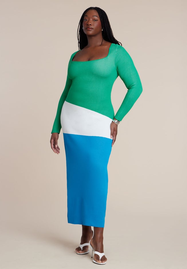 Asymmetrical Stripe Sweater Dress image number 1