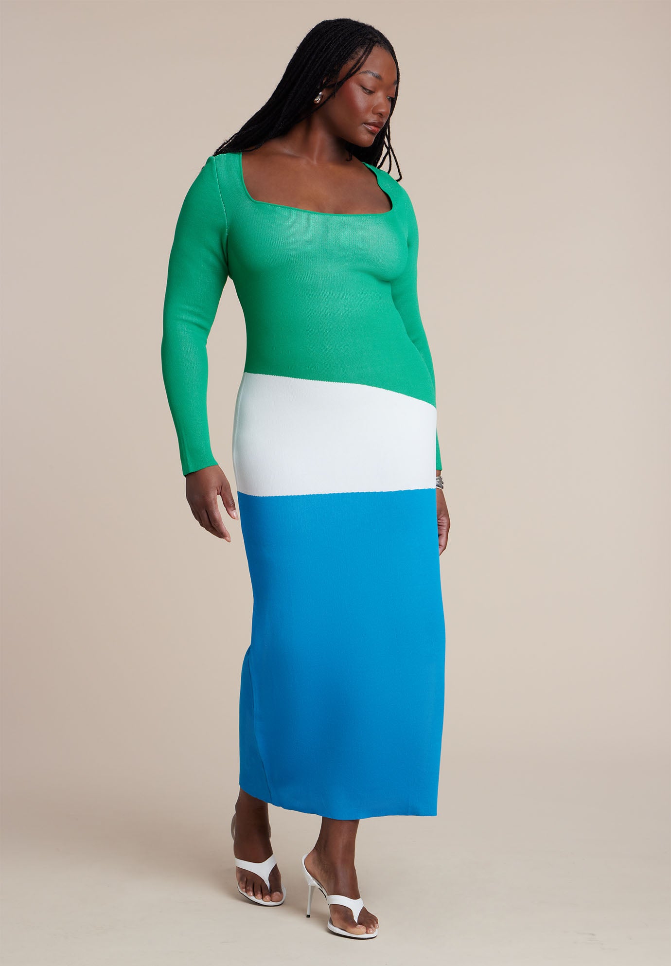 Asymmetrical Stripe Sweater Dress image number 2