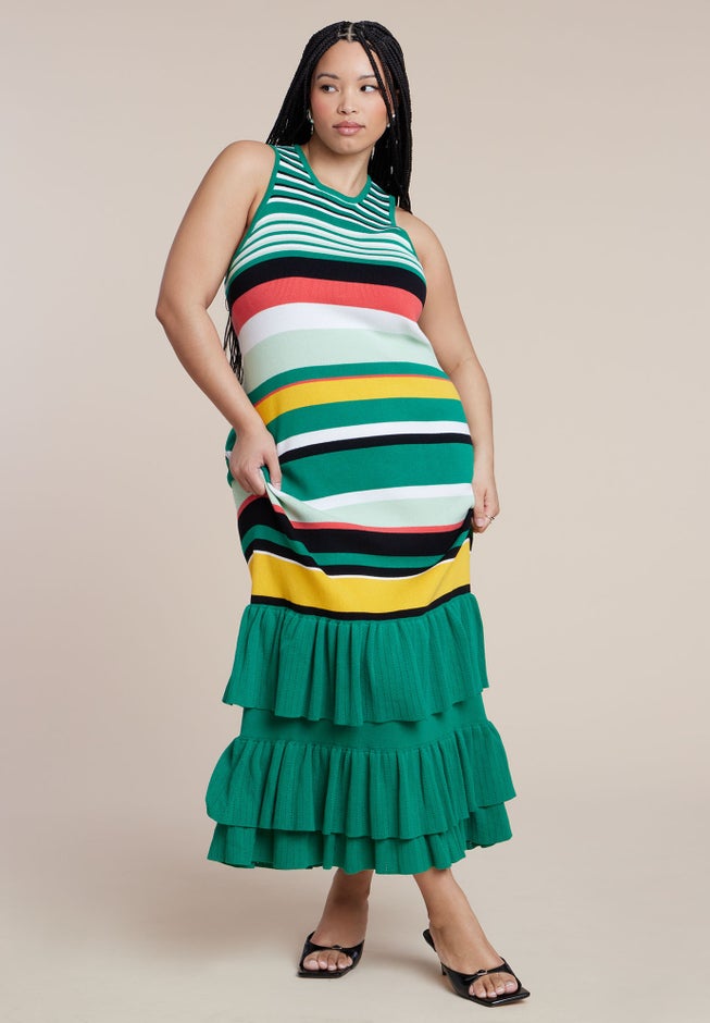 Stripe & Ruffle Sweater Dress image number 2