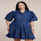 Bubble Detail Denim Mini Dress image number null