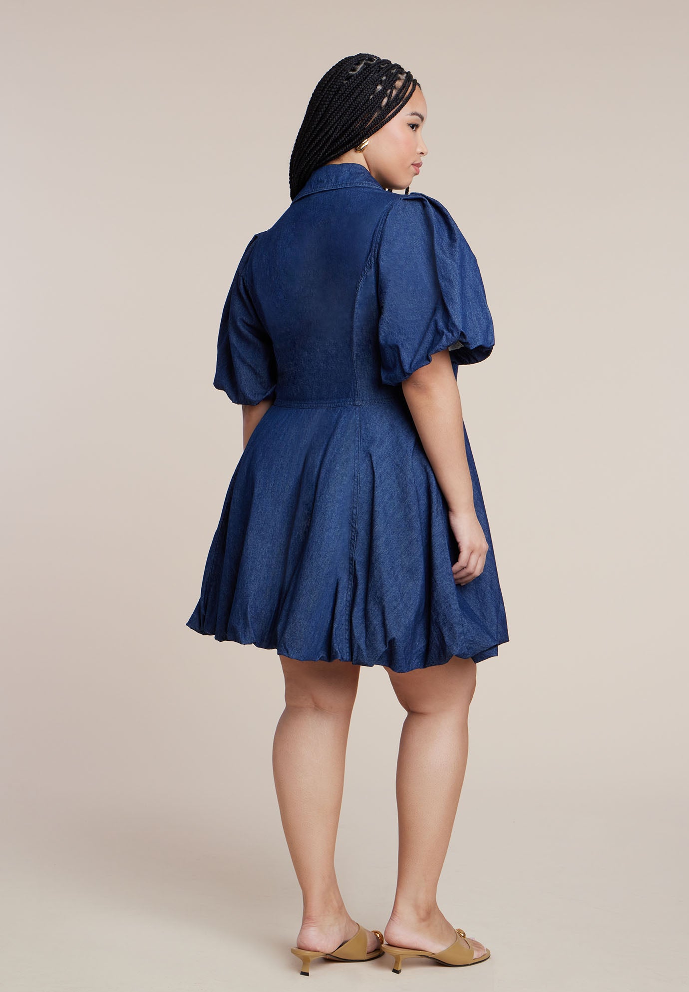 Bubble Detail Denim Mini Dress image number 2