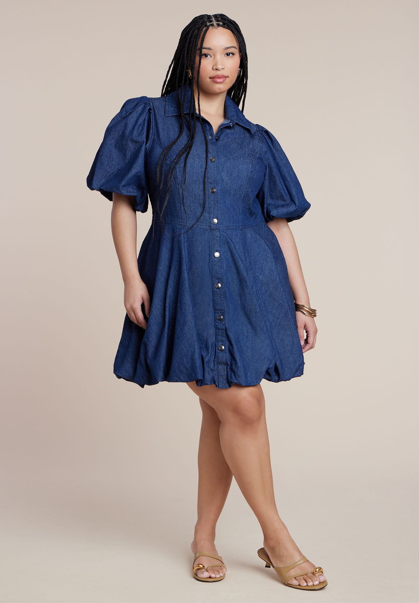 Bubble Detail Denim Mini Dress image number 0