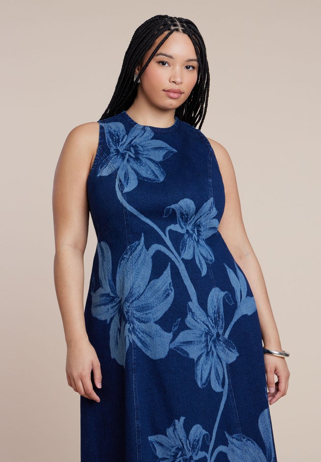 Printed Denim Dress image number 2