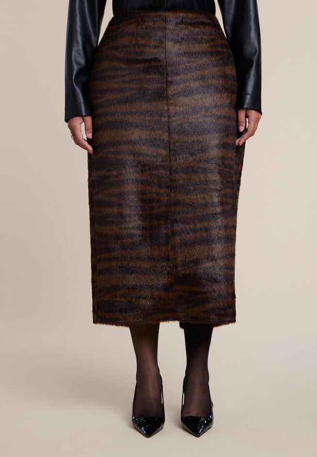 Faux Pony Hair Column Midi Skirt image number 1