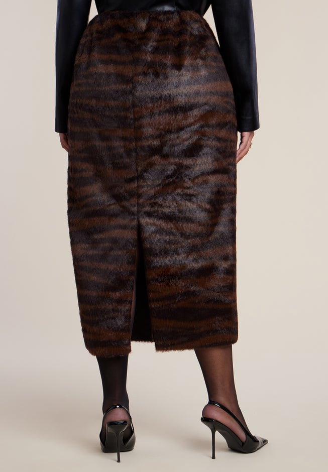 Faux Pony Hair Column Midi Skirt image number 2