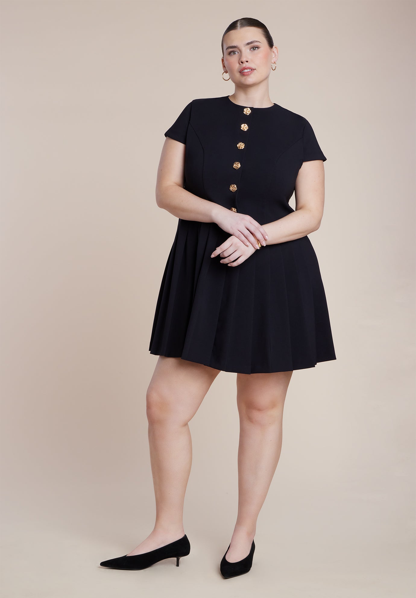 Button Detail Pleated Mini Dress image number 1