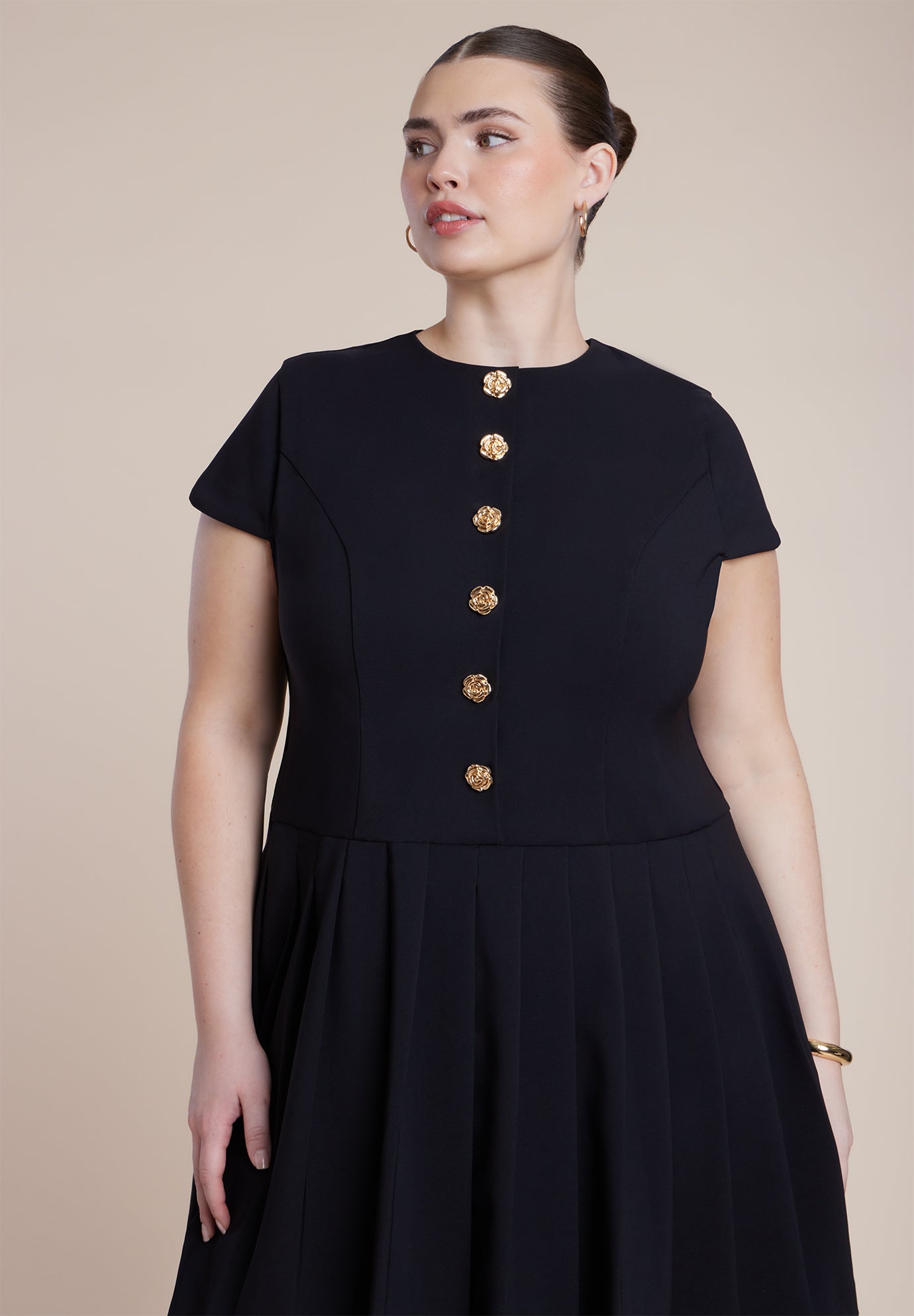 Button Detail Pleated Mini Dress image number 3