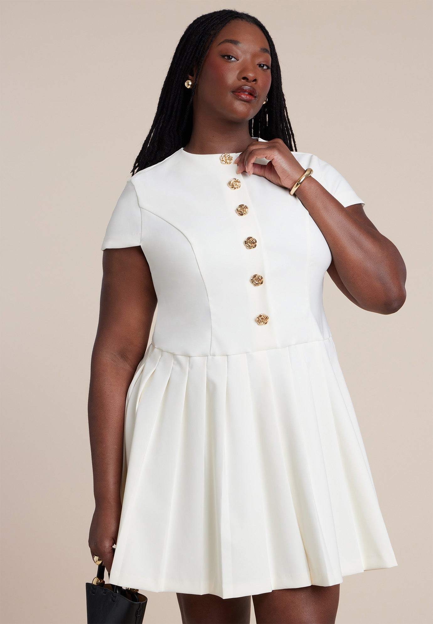 Button Detail Pleated Mini Dress image number 2