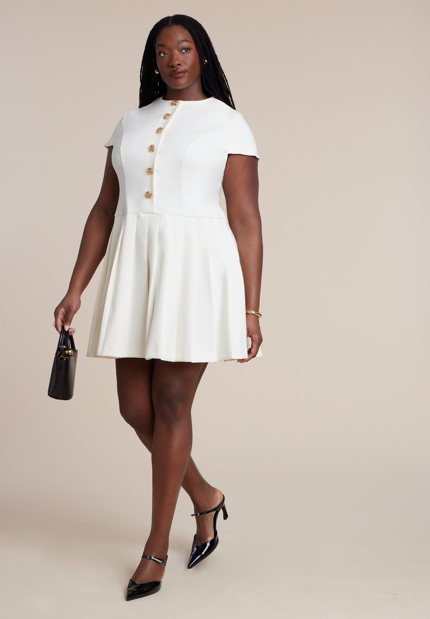 Button Detail Pleated Mini Dress image number 0