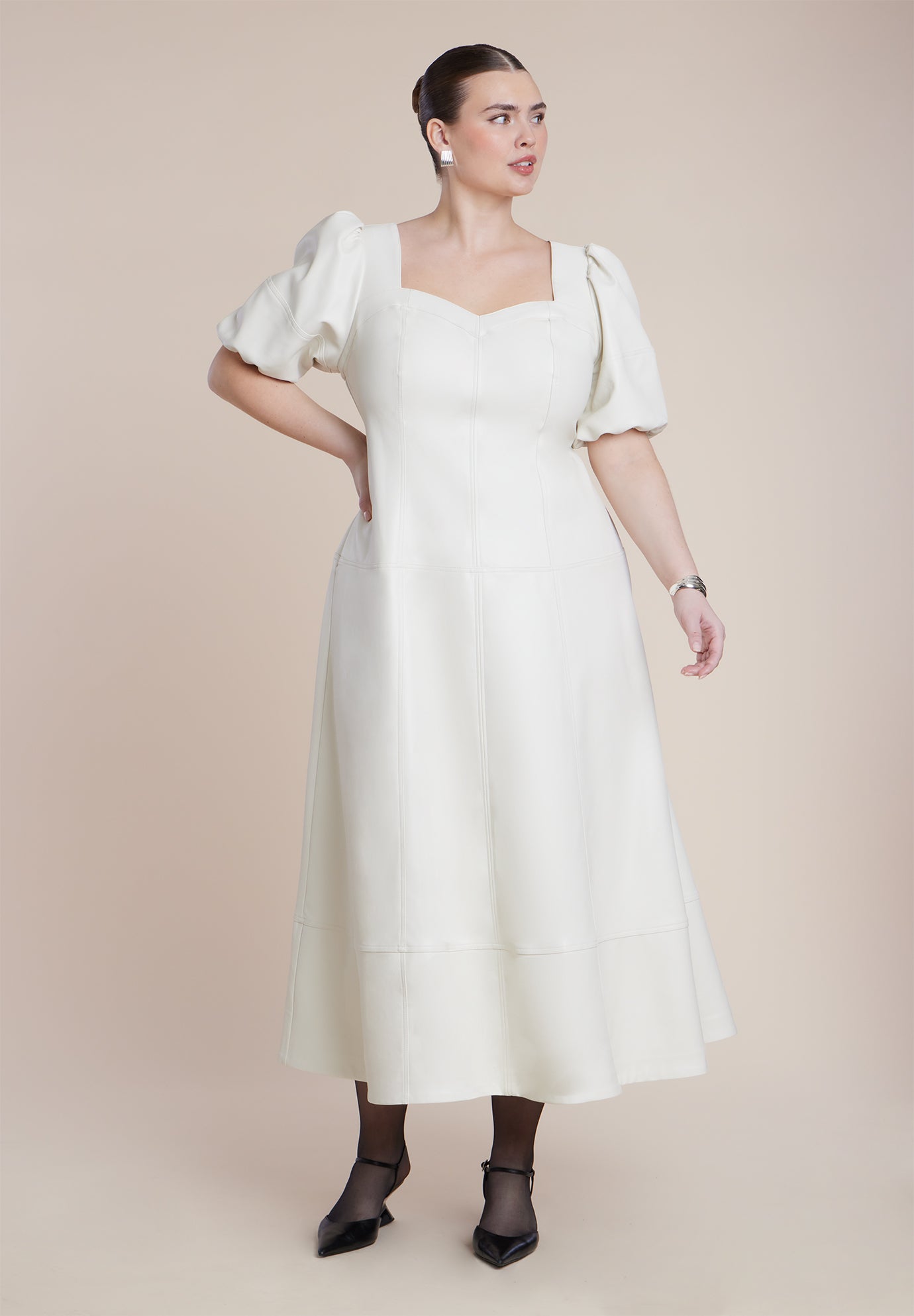 Faux Leather Puff Sleeve Maxi Dress image number 1