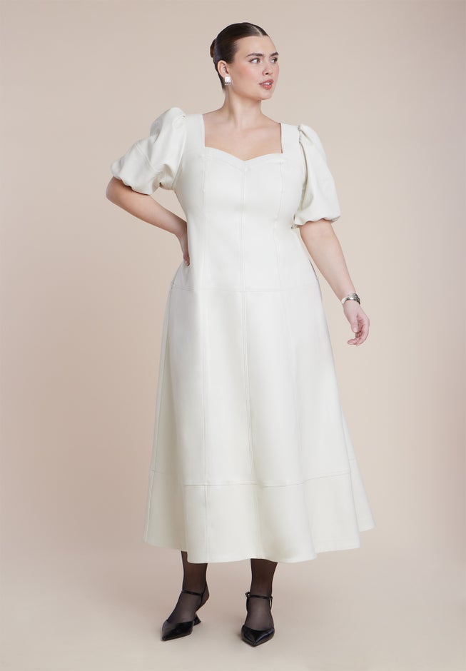 Faux Leather Puff Sleeve Maxi Dress image number 1