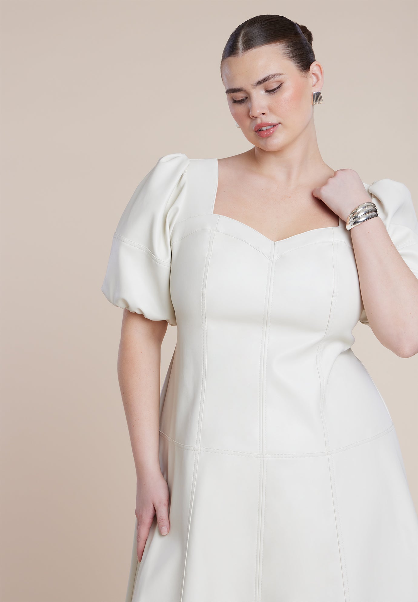 Faux Leather Puff Sleeve Maxi Dress image number 4