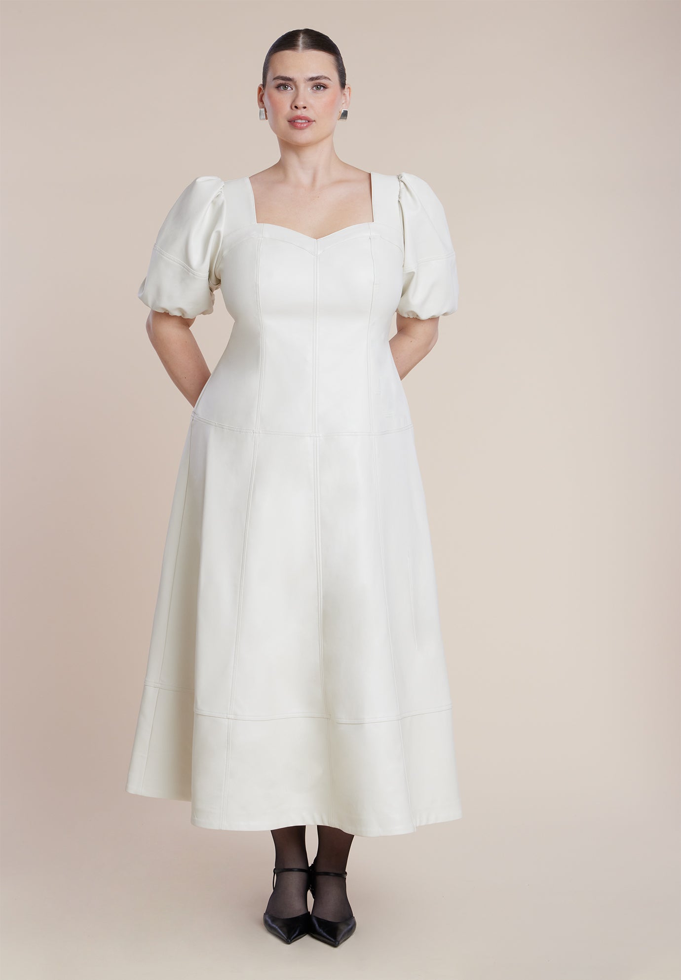 Faux Leather Puff Sleeve Maxi Dress image number 0