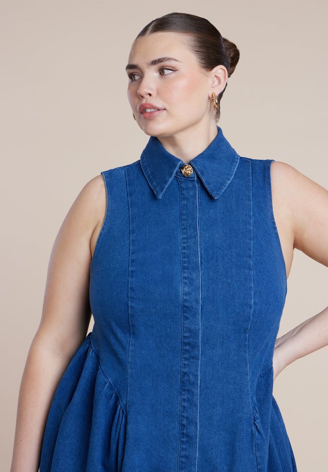 Sleeveless Denim Button Detail Dress image number 1