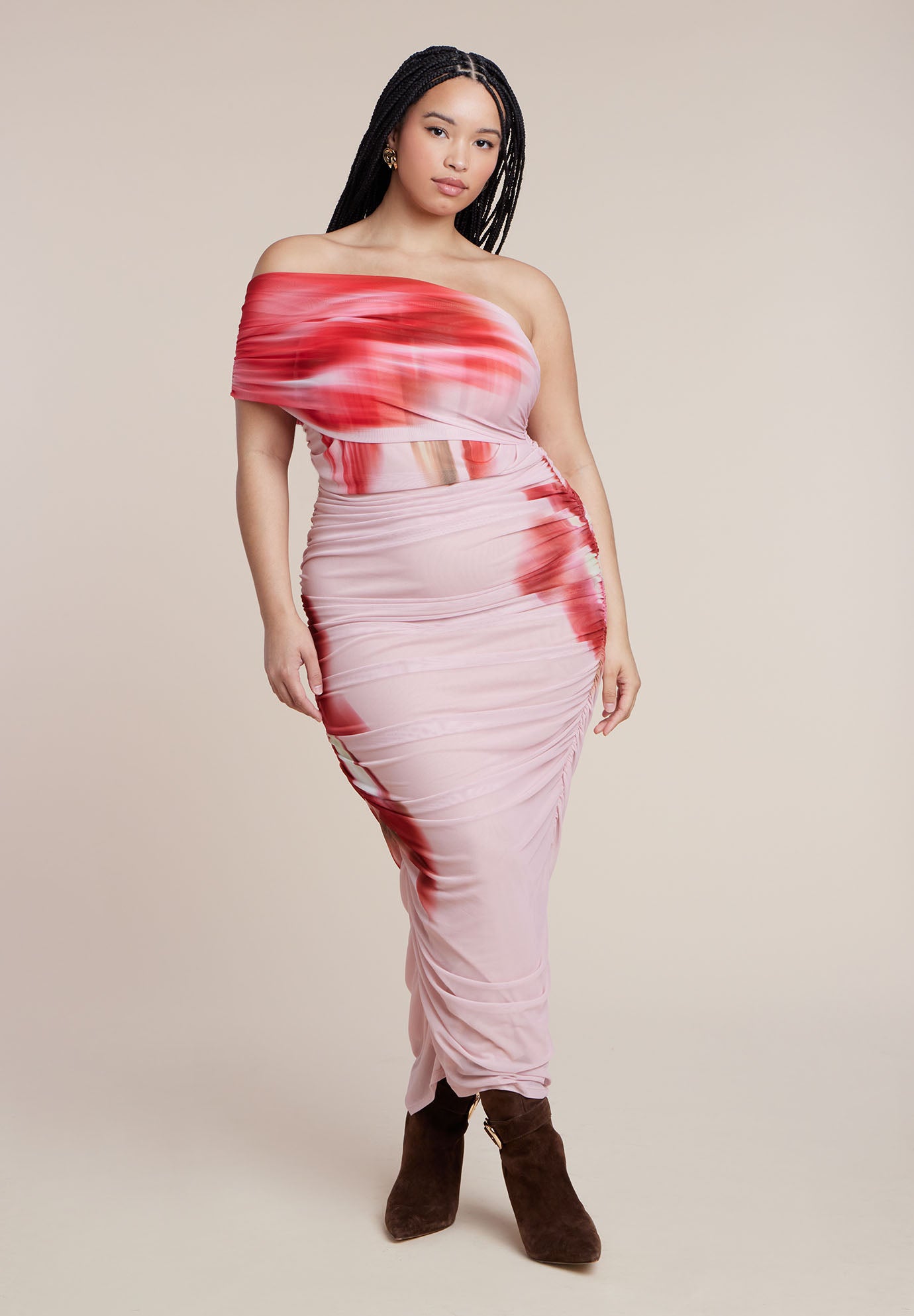 Asym Mesh Shirred Dress image number 1