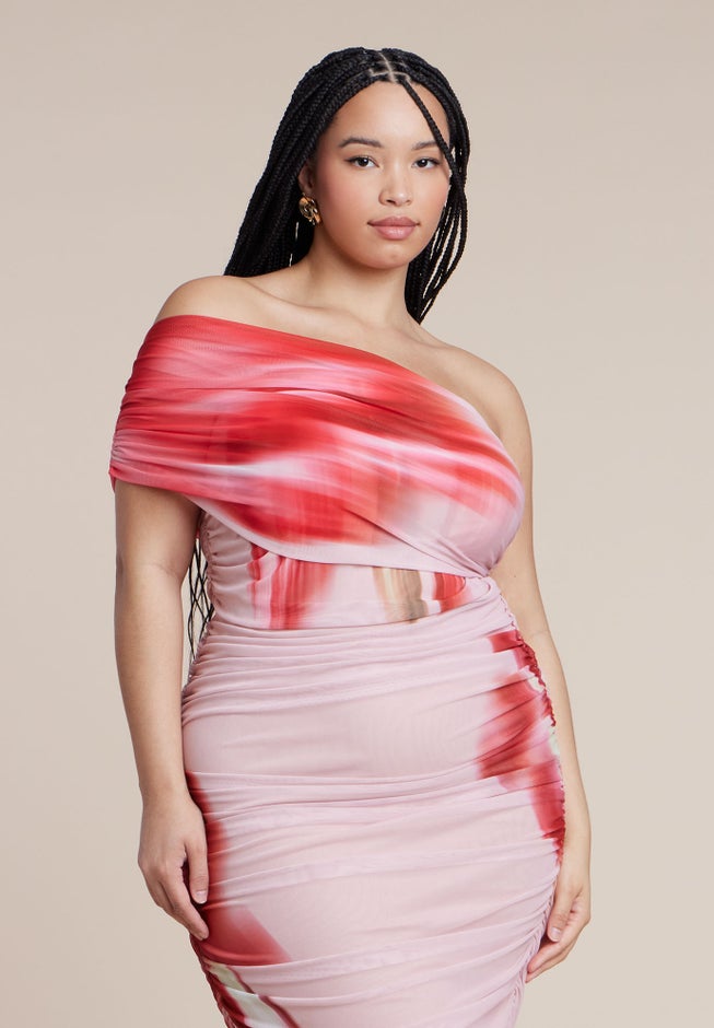 Asym Mesh Shirred Dress image number 2