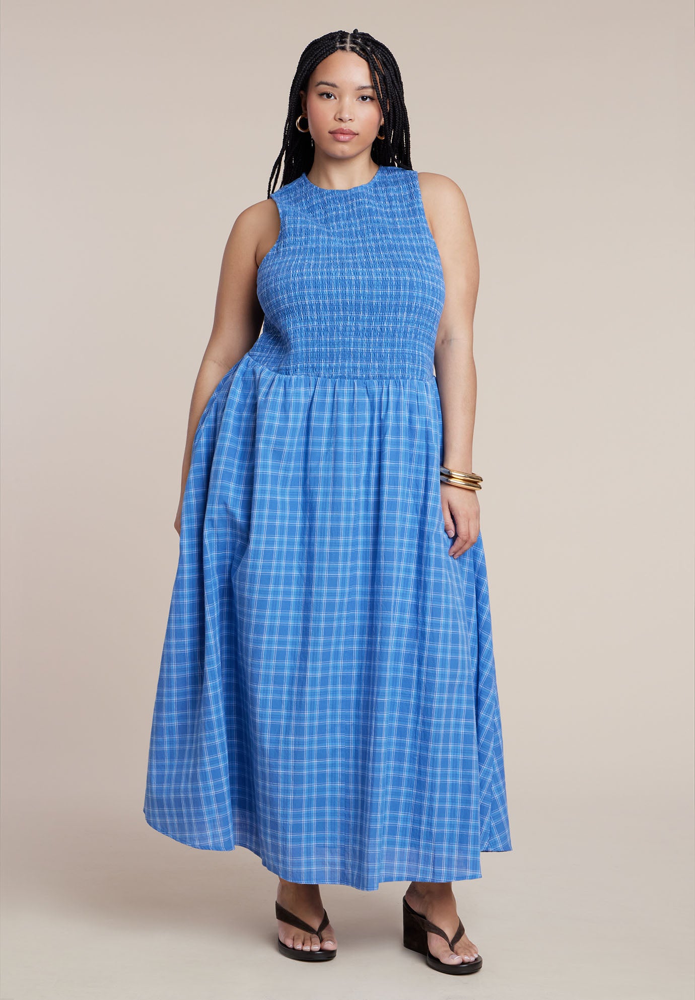 Smocked Bodice Plaid Dress image number 1