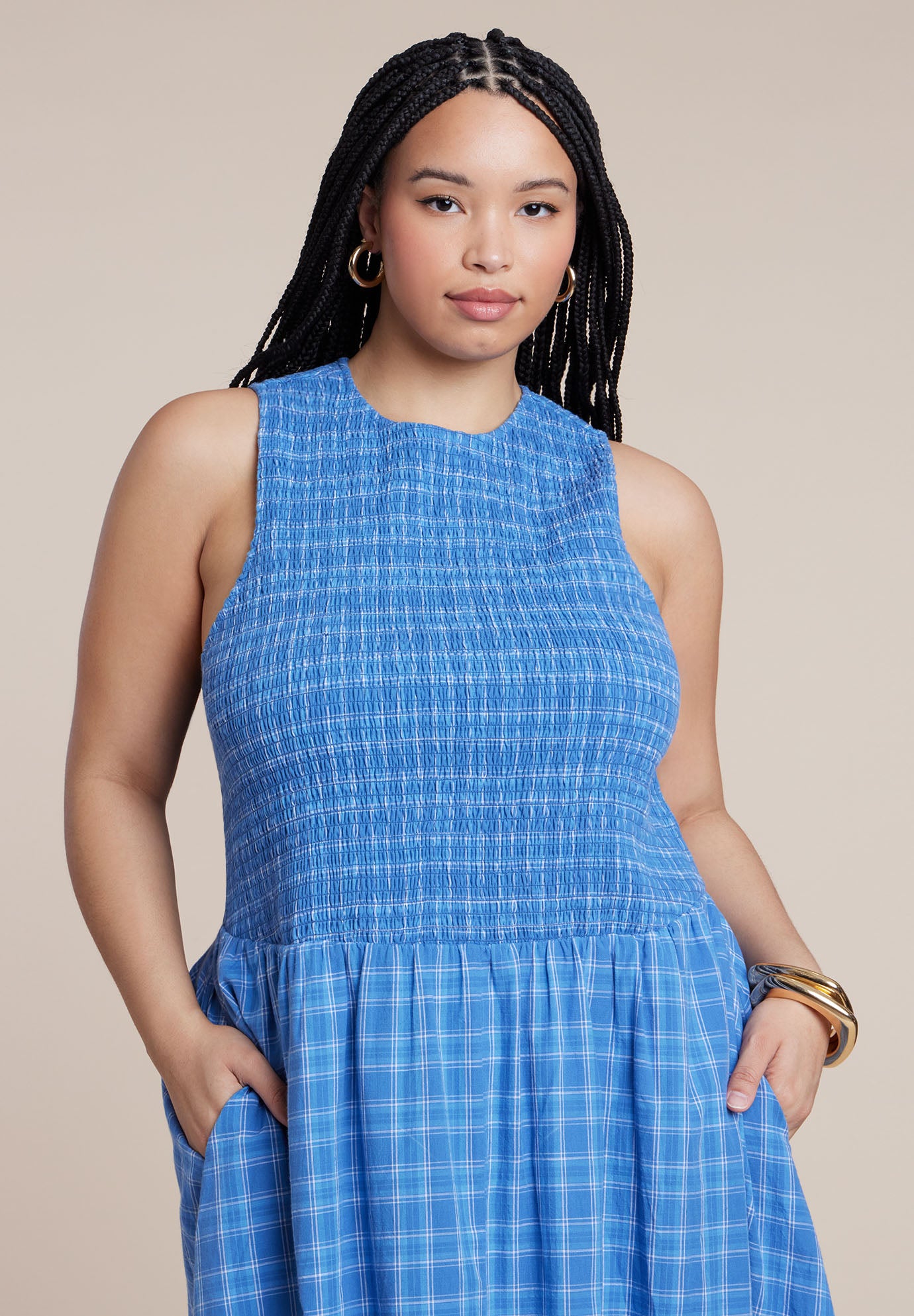 Smocked Bodice Plaid Dress image number 2