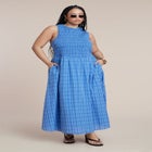 Smocked Bodice Plaid Dress image number null