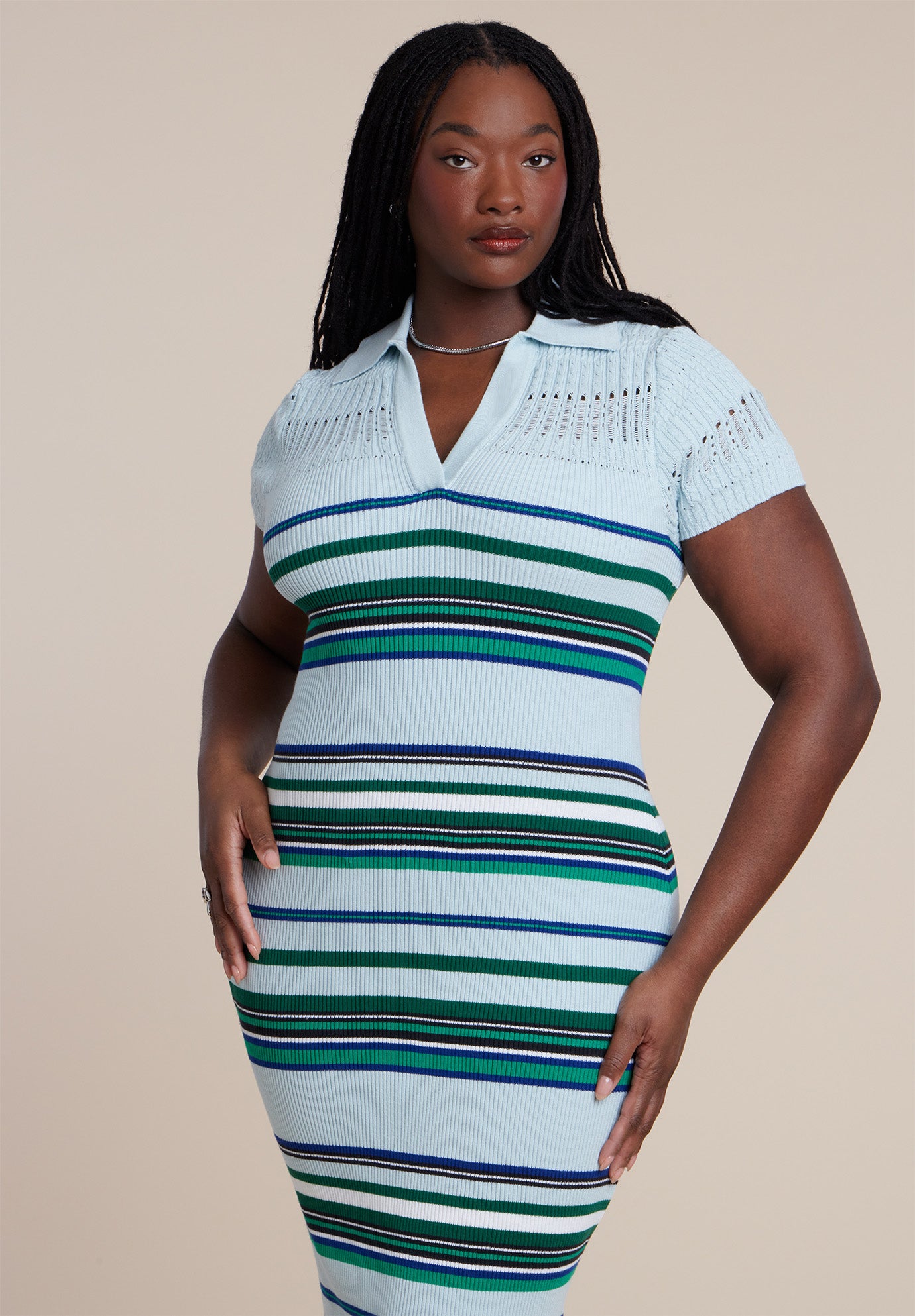 Stripe Stitch Collar Sweater Dress image number 2