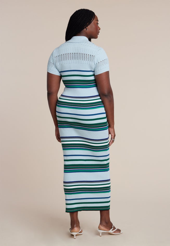 Stripe Stitch Collar Sweater Dress image number 4
