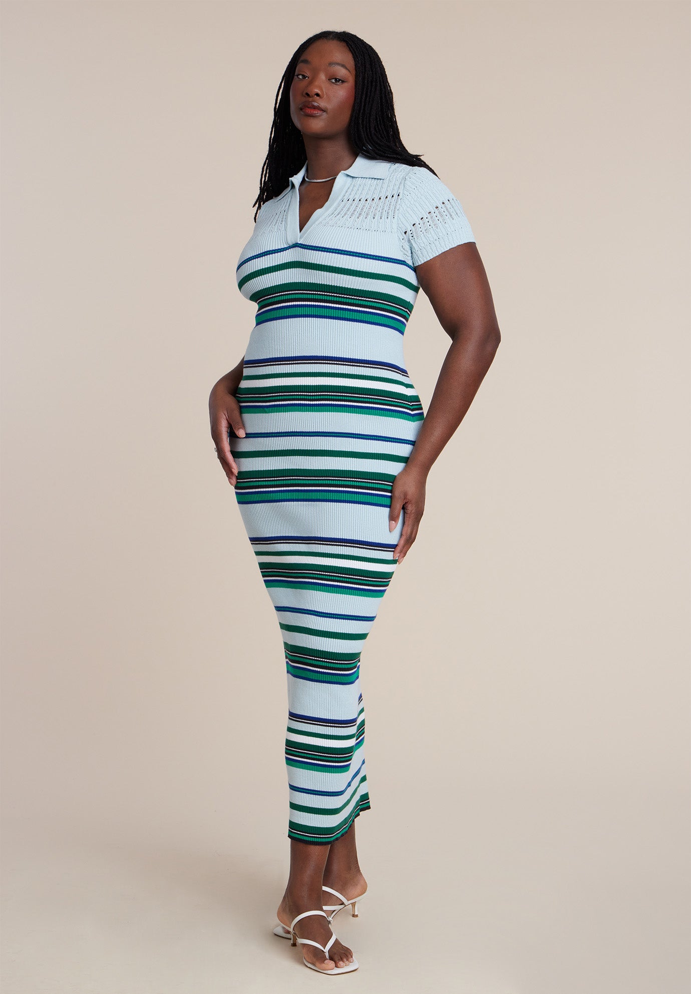 Stripe Stitch Collar Sweater Dress image number 0