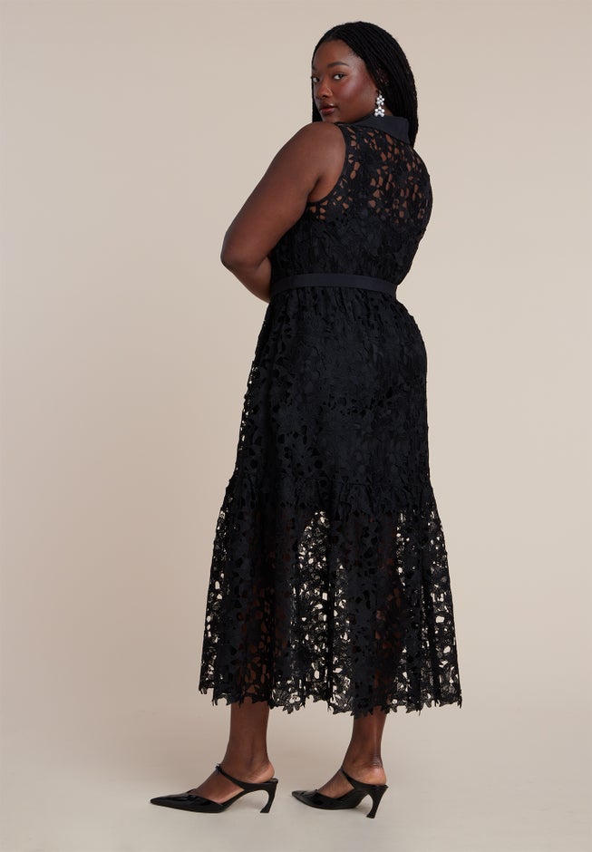 Lace Dress With Buttons & Collar image number 3