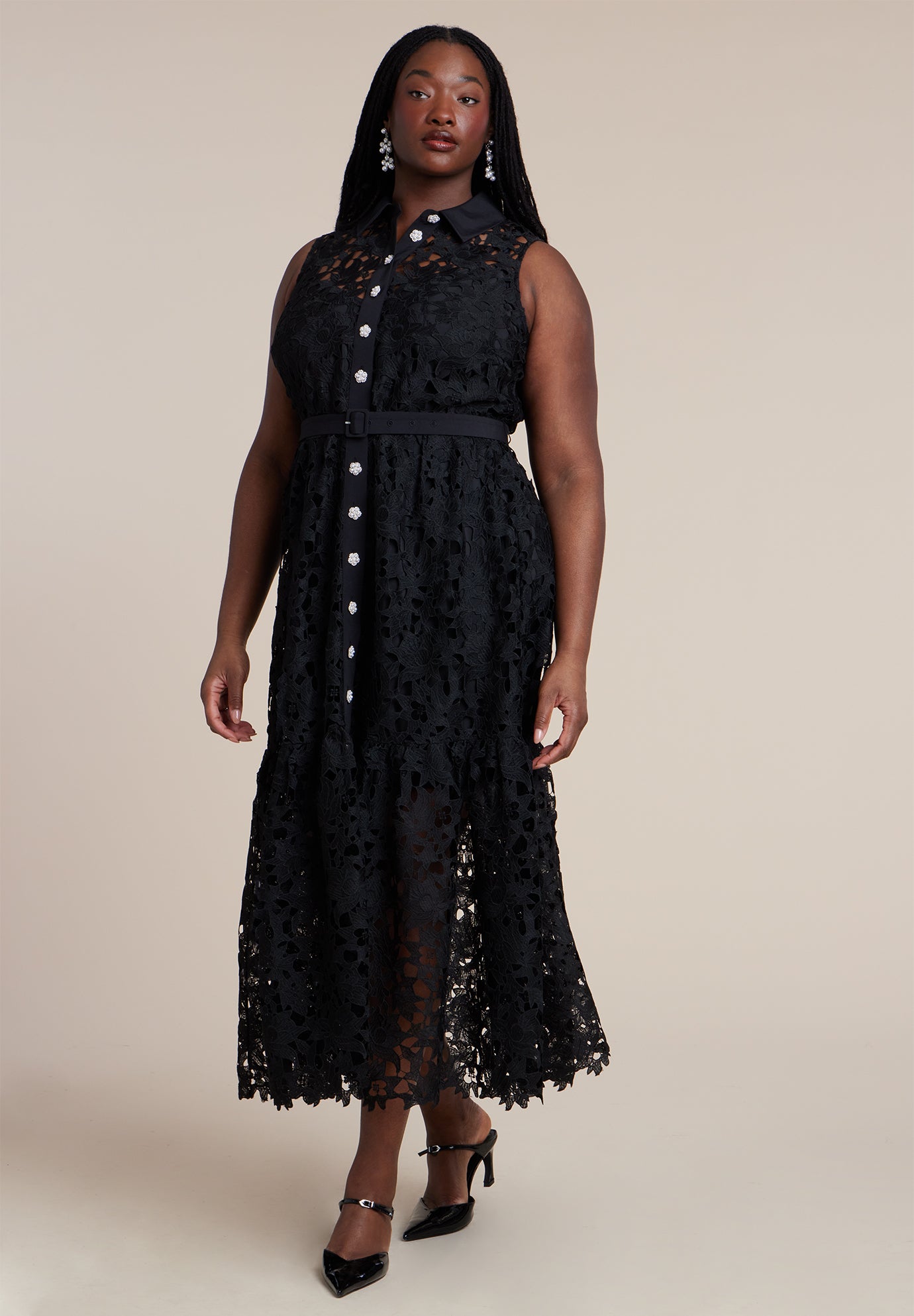 Lace Dress With Buttons & Collar image number 0