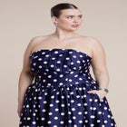 Strapless Polka Dot Flare Midi Dress image number null