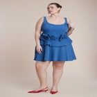 Denim Flower Applique Mini Dress image number null