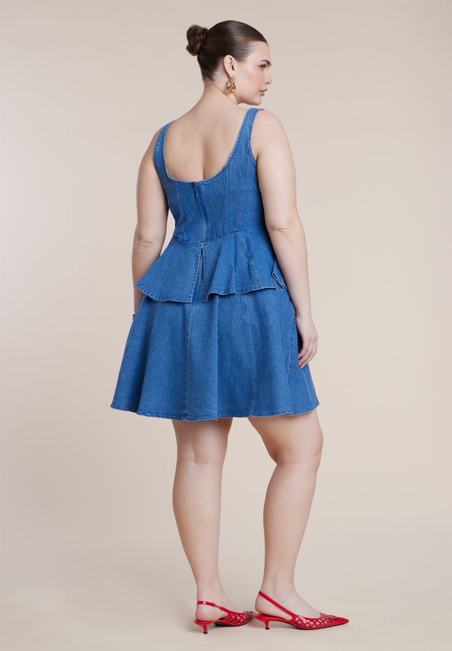 Denim Flower Applique Mini Dress image number 3