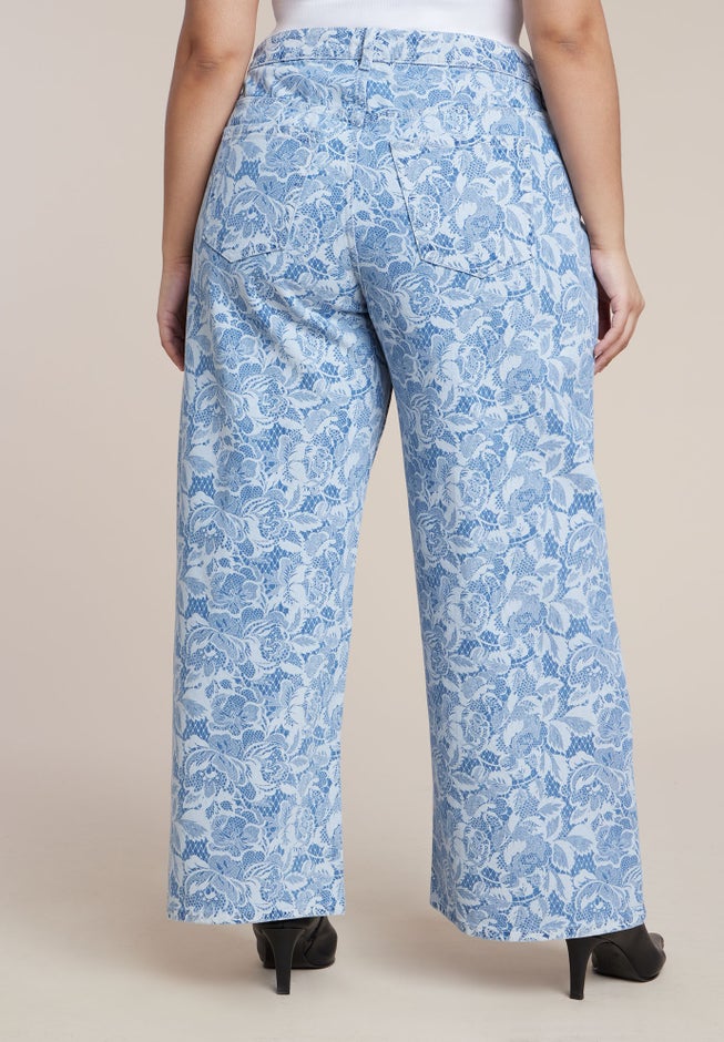 Lace Printed Wide Leg Jeans image number 3