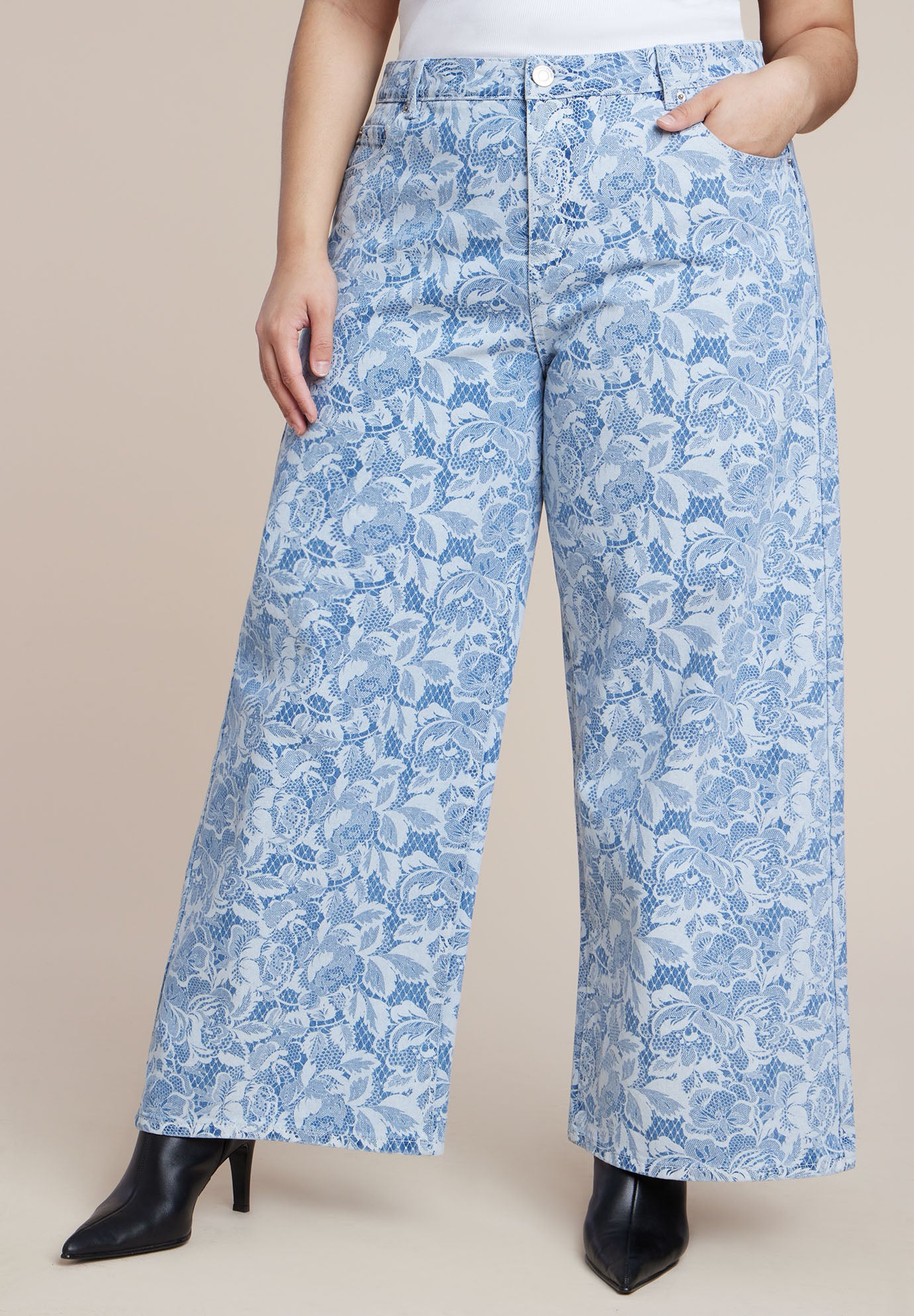 Lace Printed Wide Leg Jeans image number 0