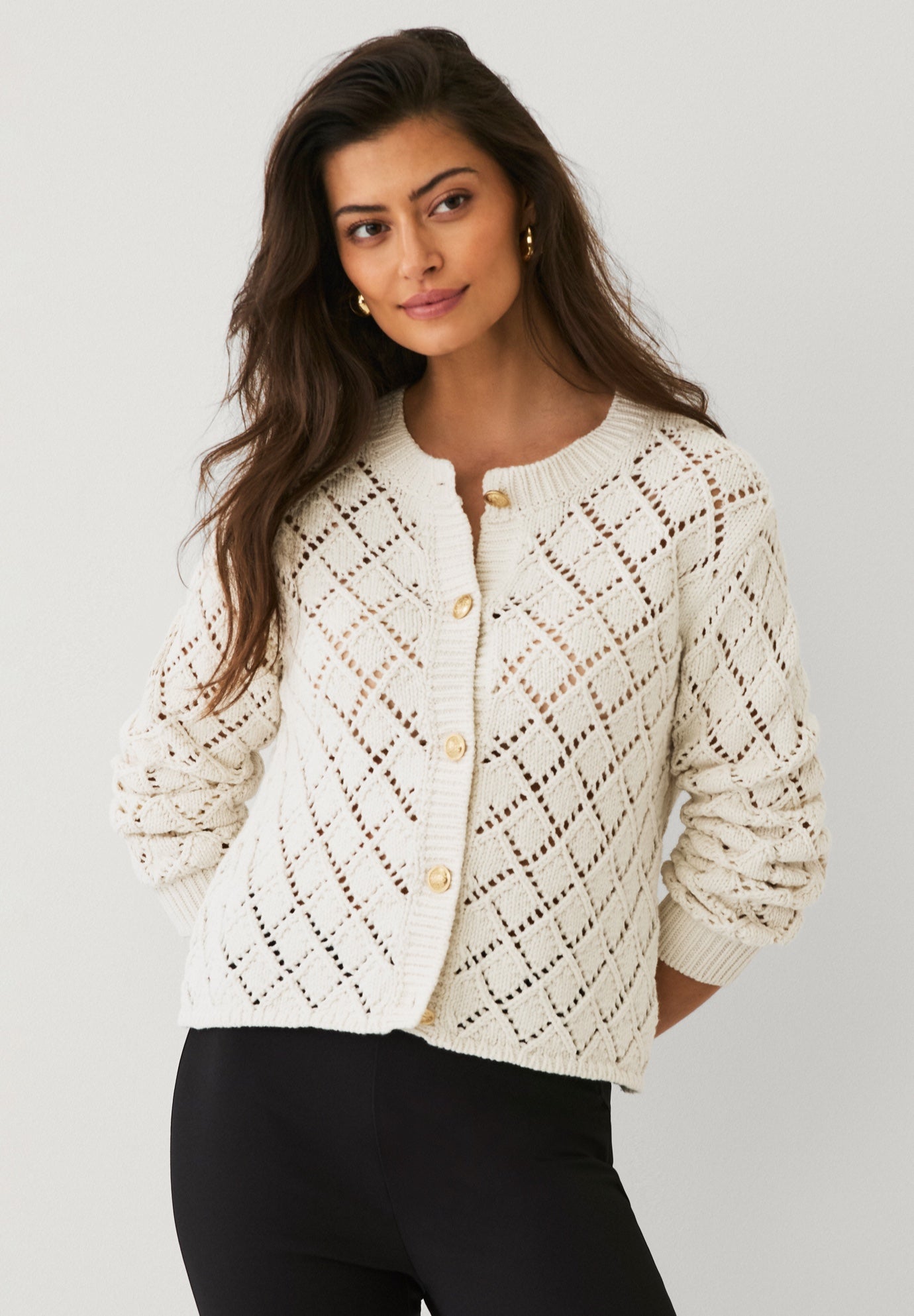 Open Work Button Front Cardigan image number 0