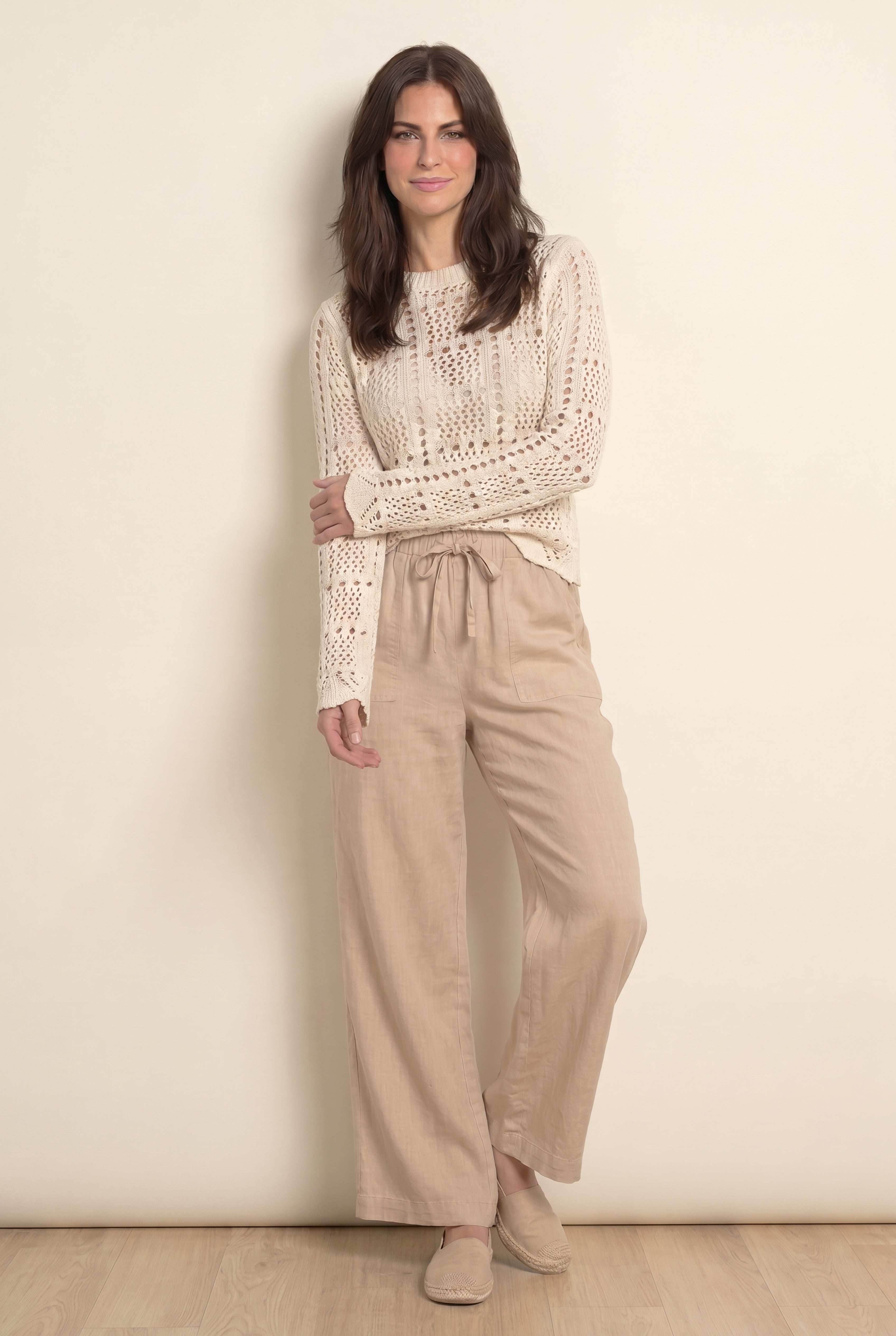 Linen-Blend Elastic Waist Drawstring Relaxed Pant image number 7