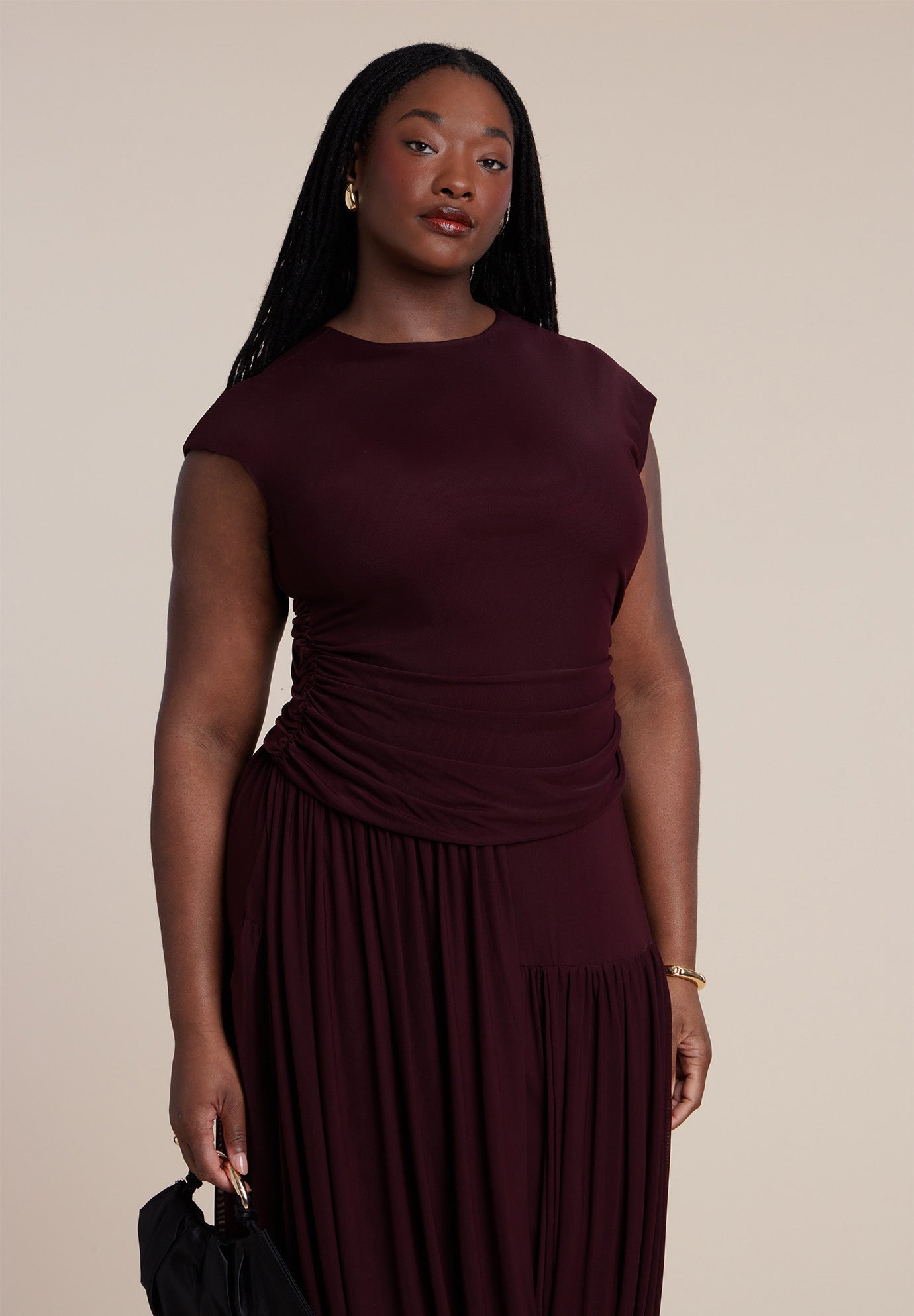 Drape Detail Fitted Mesh Dress image number 1