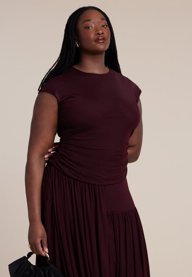 Drape Detail Fitted Mesh Dress image number 2