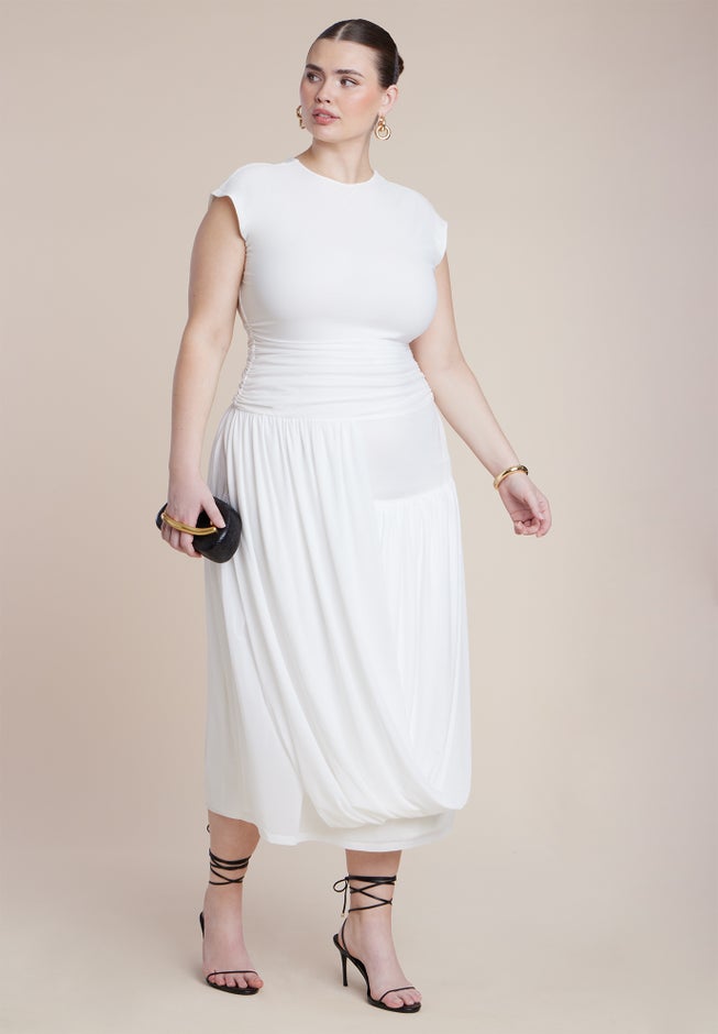 Drape Detail Fitted Mesh Dress image number 1