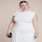 Drape Detail Fitted Mesh Dress image number null