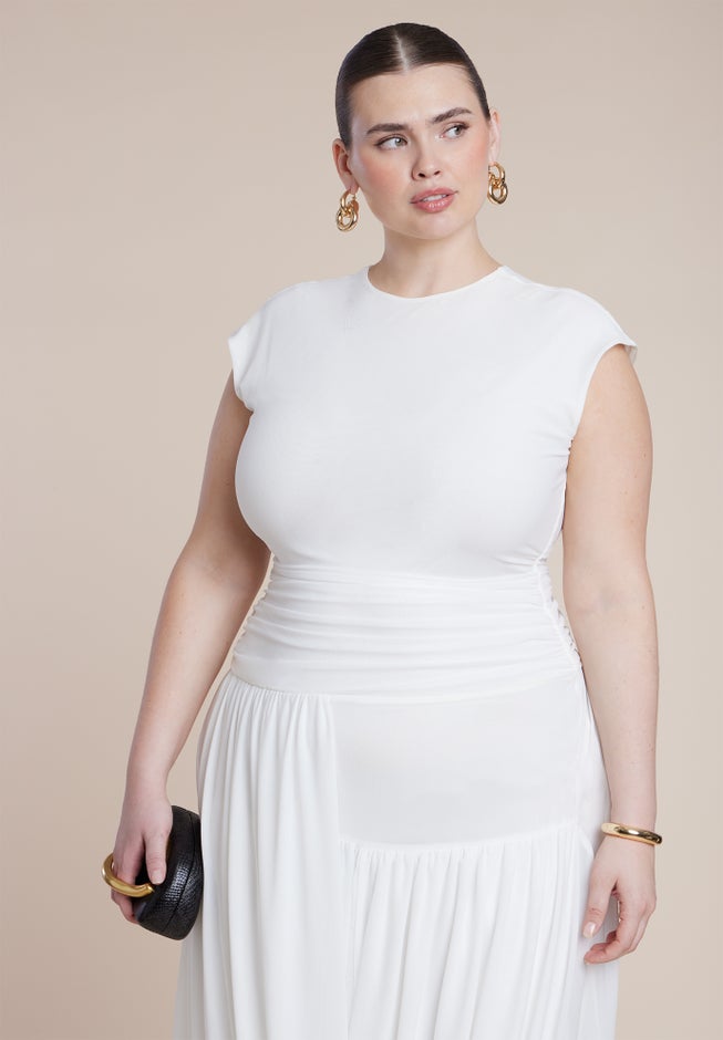 Drape Detail Fitted Mesh Dress image number 3