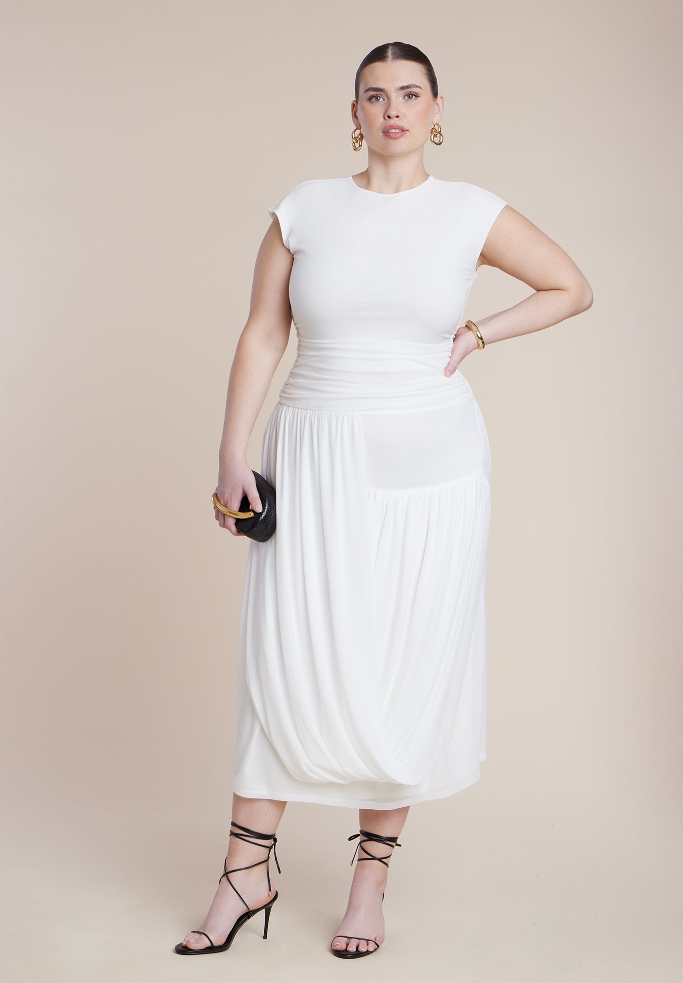 Drape Detail Fitted Mesh Dress image number 0