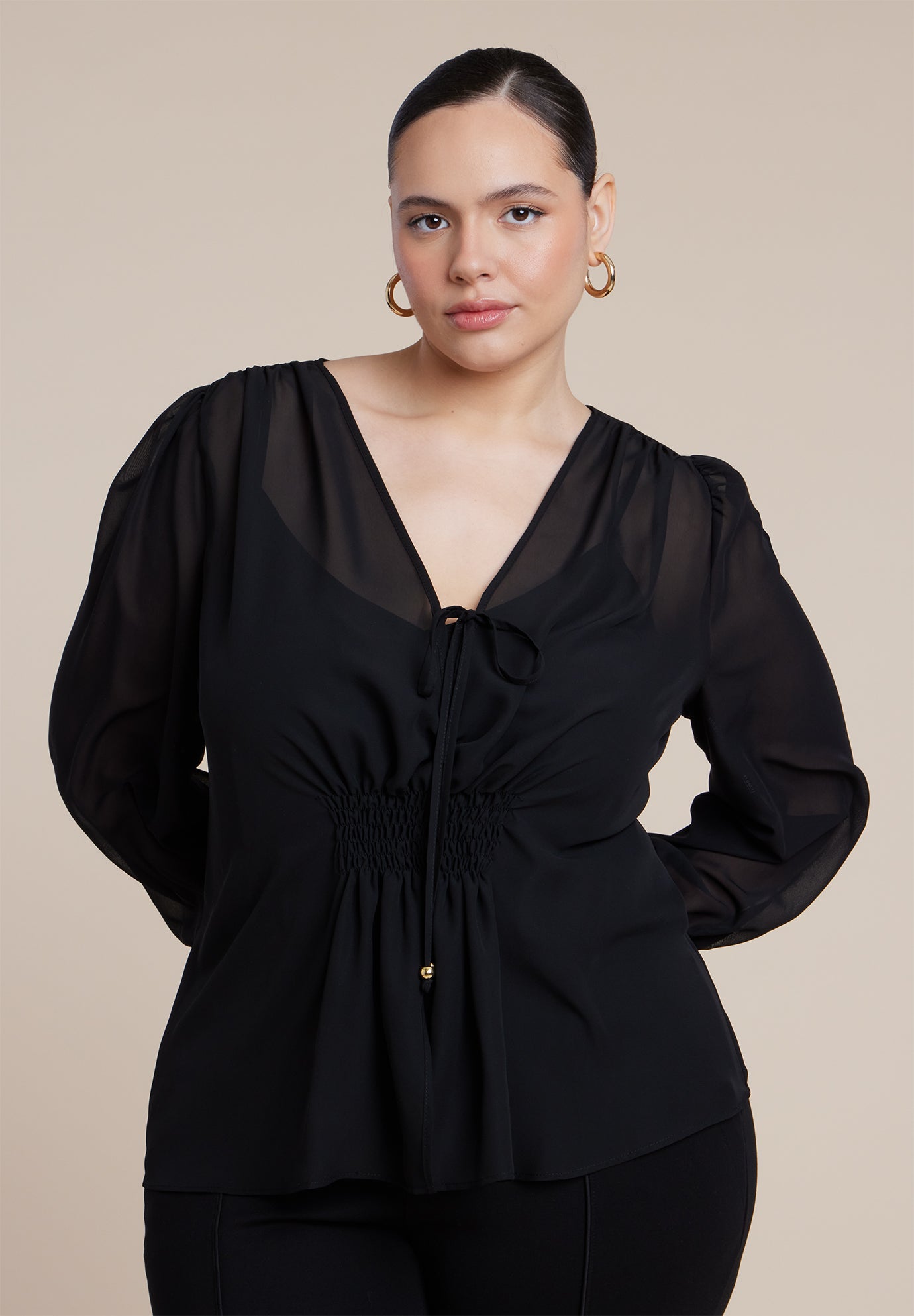 Smocked Sheer Blouse image number 0