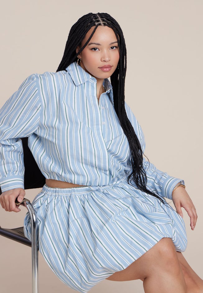 Cropped Button Up Poplin Top image number 1