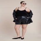 Perforated Faux Leather Short image number null