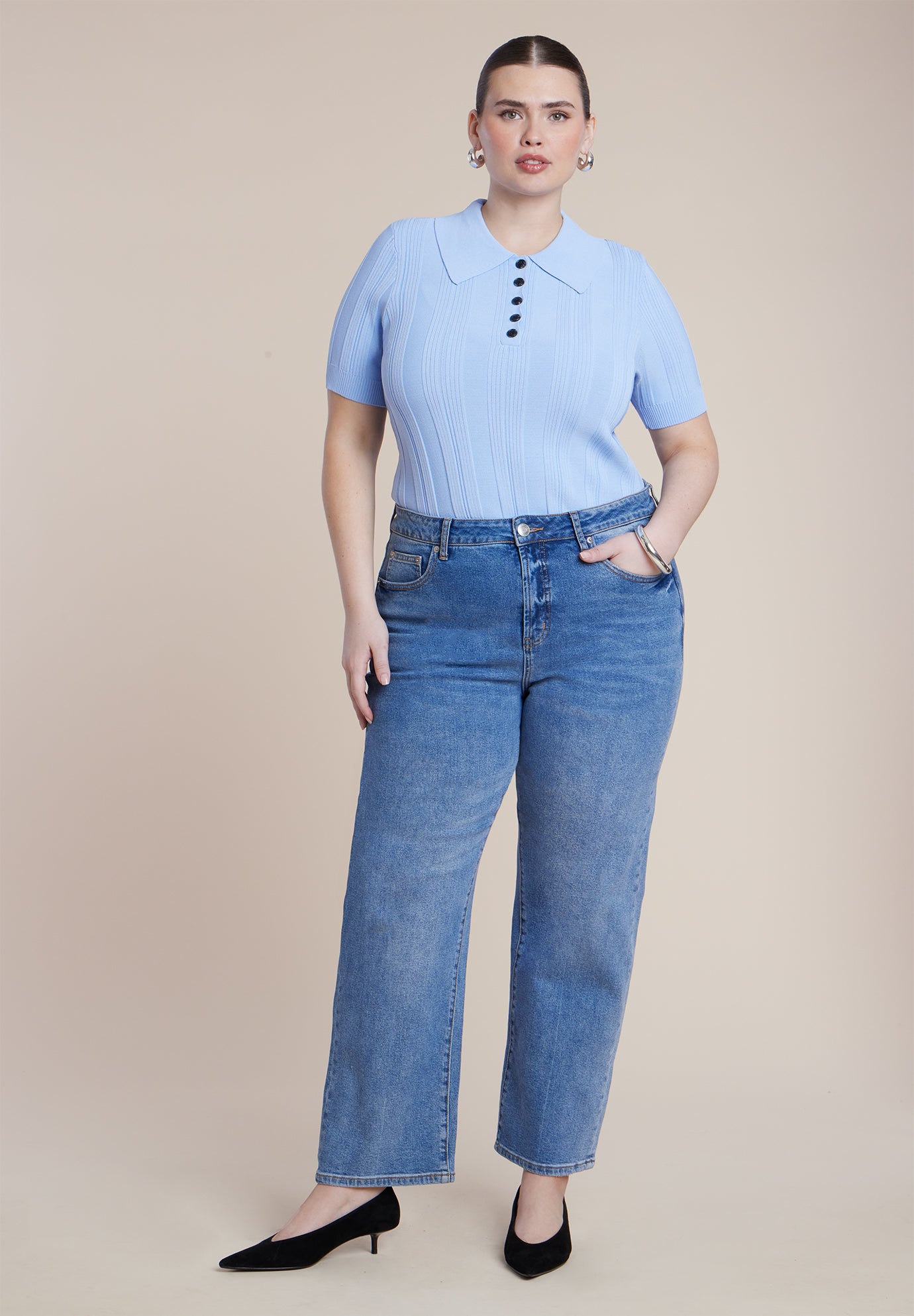 Veriegated Rib Collared Sweater image number 3